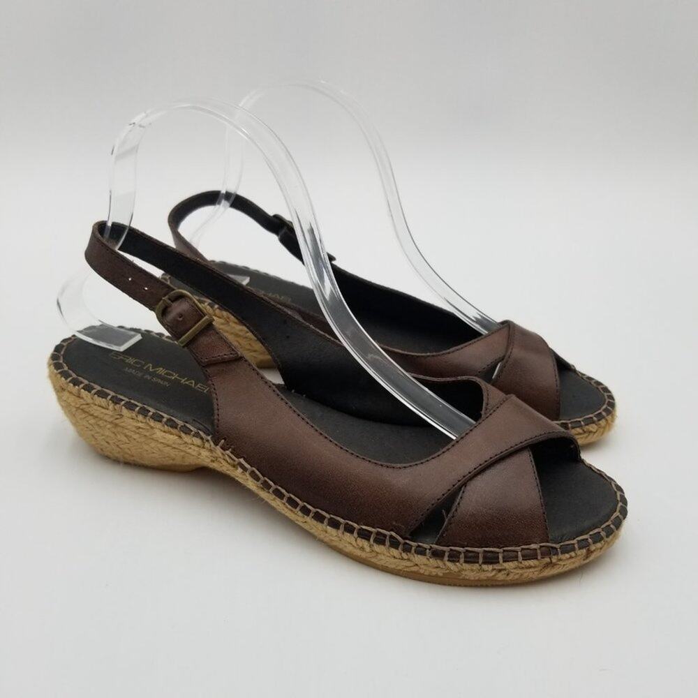 Eric Michael Leather Open Toe Espadrilles Sandals 9.5
